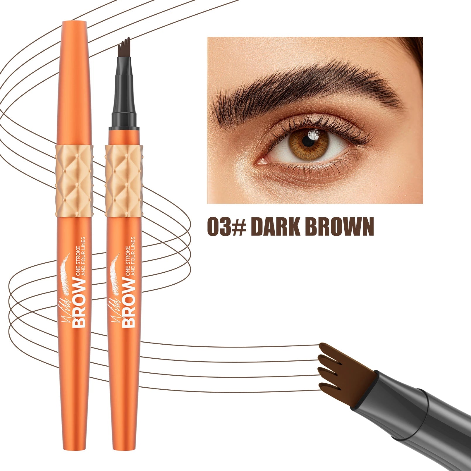 Hello Kiss 4-Tip Liquid Eyebrow Pen – Waterproof, Long-Lasting