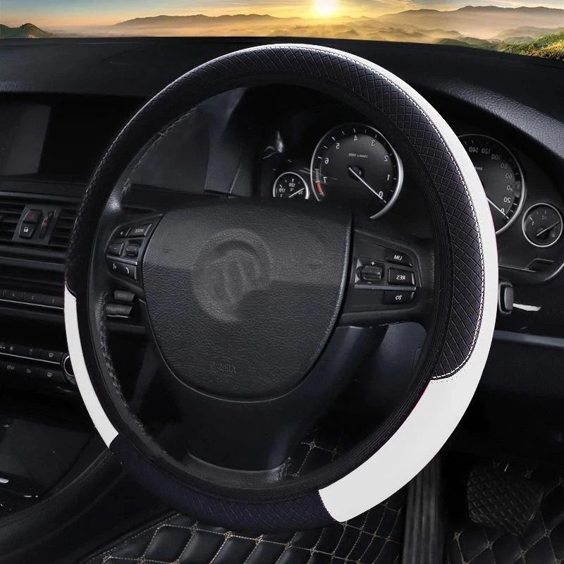 Universal Car Steering Wheel Cover For 37-38cm Steer Wheel Faux Leather Breathable Car Wheel Cover Interior Auto Accessories Oasis Select White