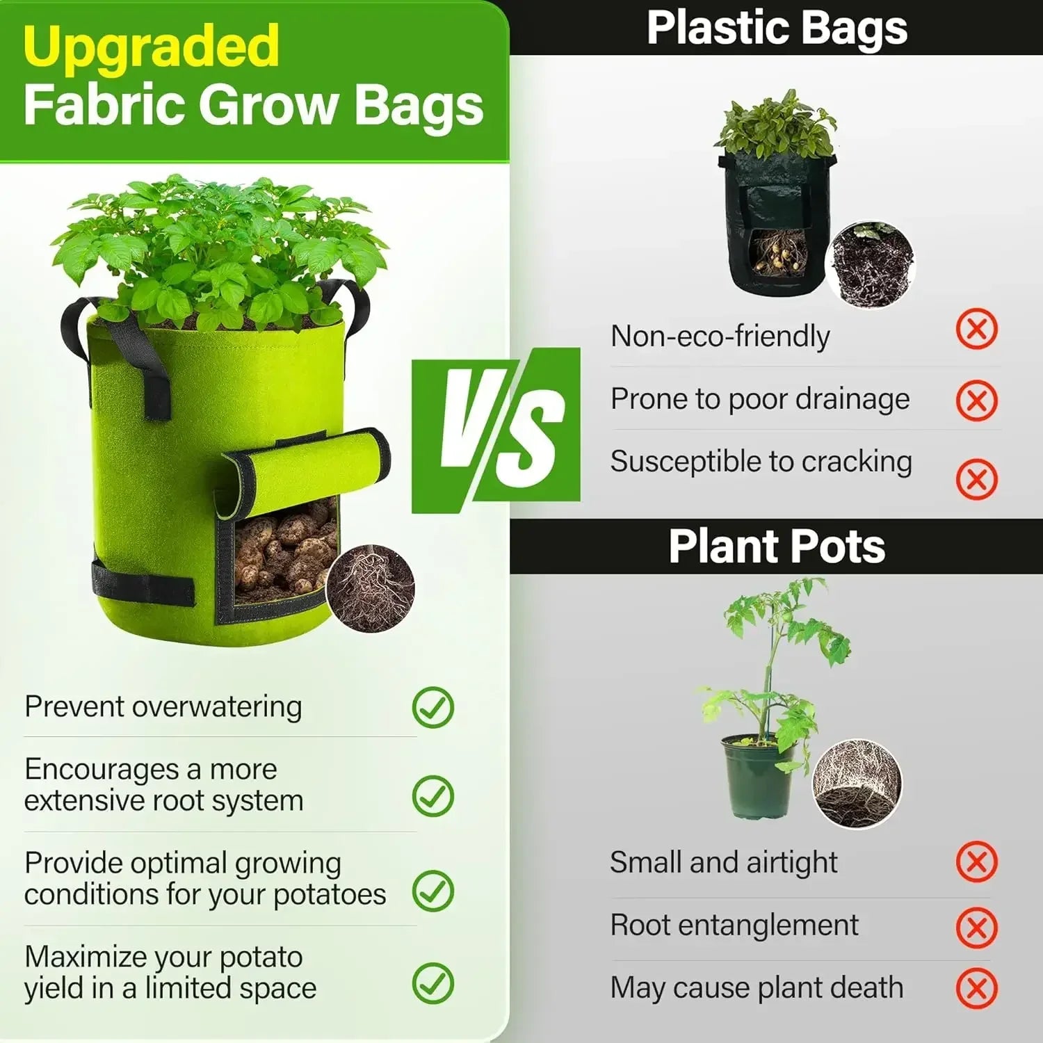 5/10Gallon Felt Plant Grow Bags Nonwoven Fabric Garden Potato Pot Greenhouse Vegetable Growing Bags Moisturizing Vertical Tools Oasis Select