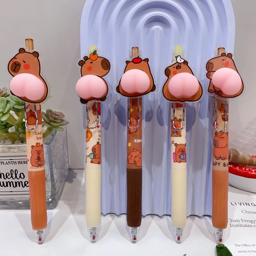 Kawaii Black Ink Capybara Gel Pens Stationery Brown Happy Capybara Neutral Pen 0.5mm Creative Capybara Press Gel Pen Students Oasis Select