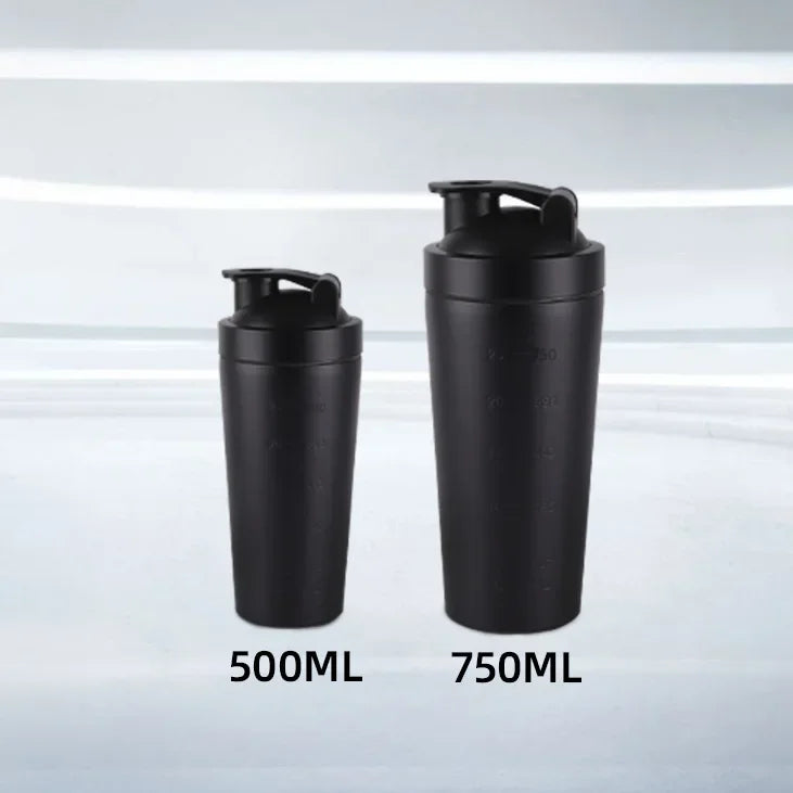 500/750ml Stainless Steel Protein Powder Shaker Bottle with Steel Ball and Scale Leak Proof Gym Fitness Sport Whey Shakes Cup Oasis Select Black 750ml