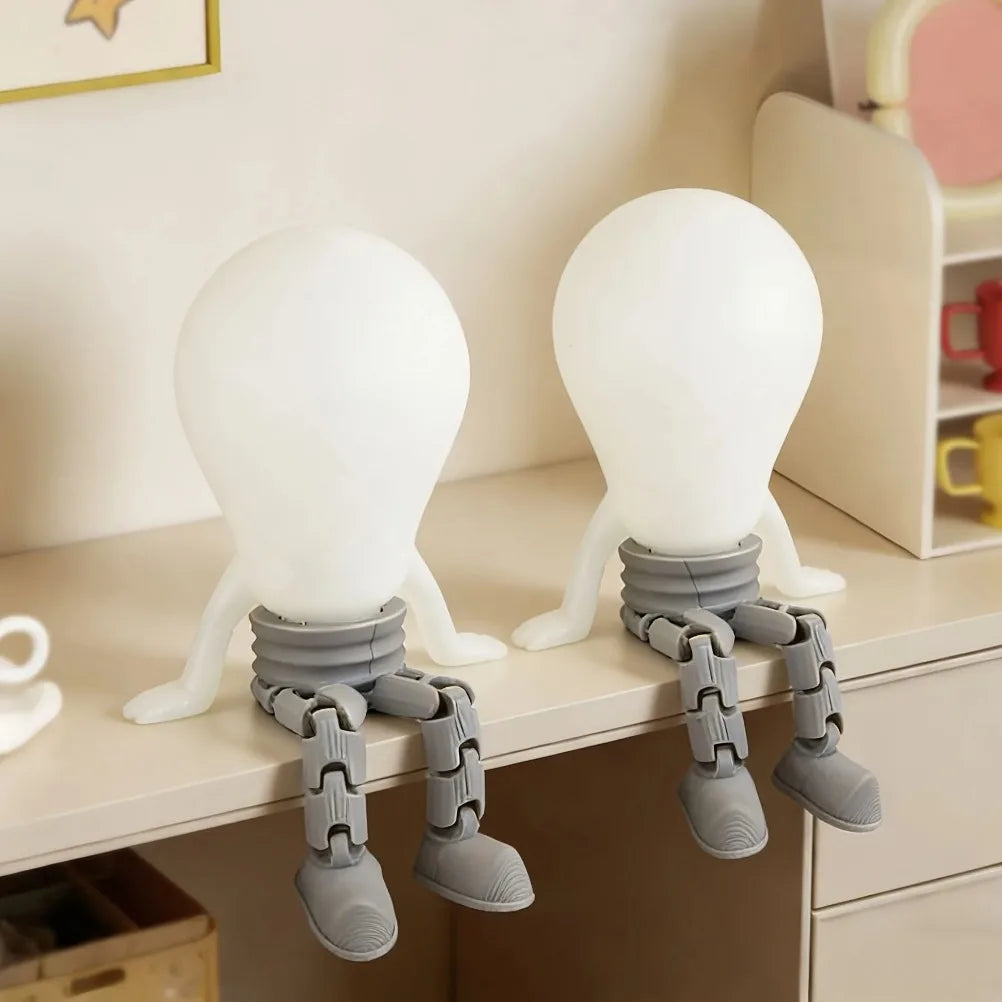 Glowing Light Bulb Shaped Human Figurine Movable Joint Luminous Mini Statue Creative Desk Car Decor Ornament Unique Gift Oasis Select