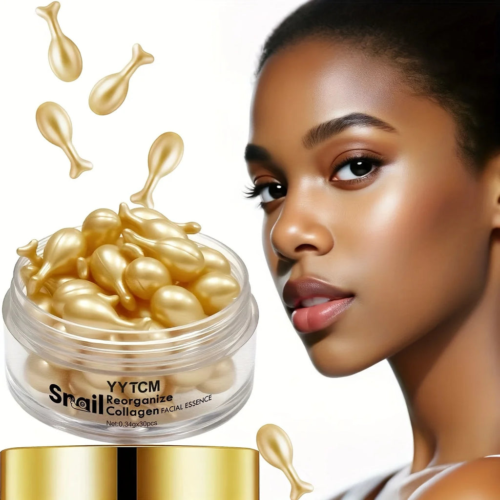 Snail Recombinant Collagen Essence Capsules, Moisturizing and Firming Essence, Smooths Skin, Contains Squalane, Fullerene, Ginseng Extract, Deep Hydration (0.34Gx30 Capsules)/Bottle-1 Bottle Oasis Select