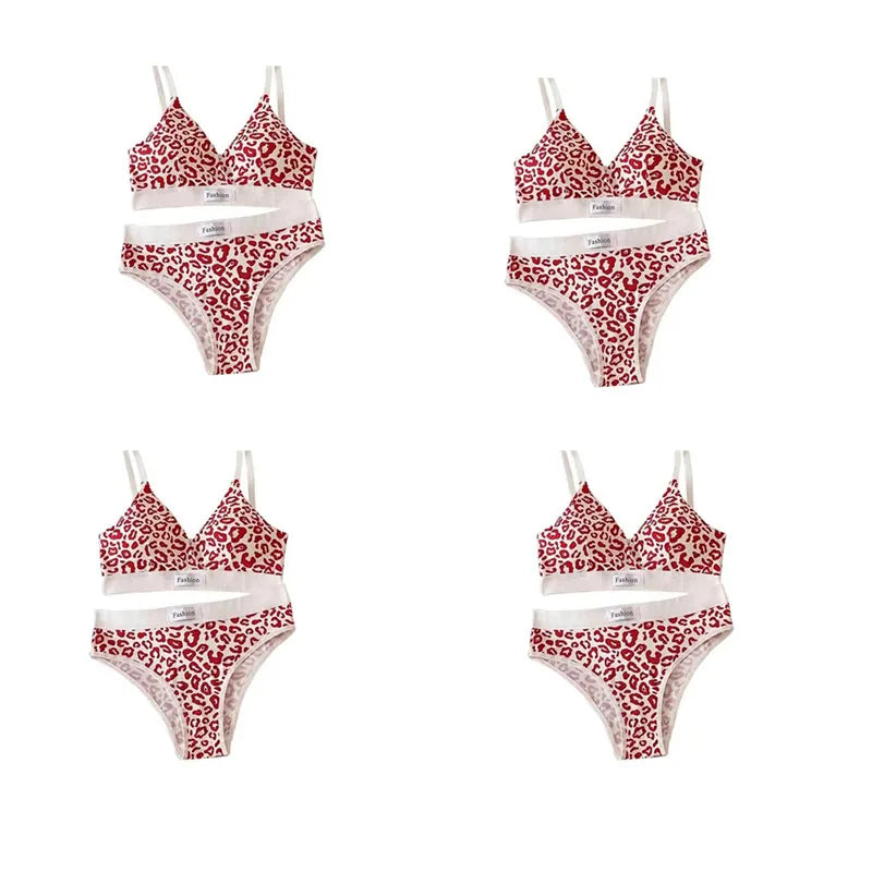 1- Summer Women's Leopard Print Traceless Steel Rim Bra Adjustable