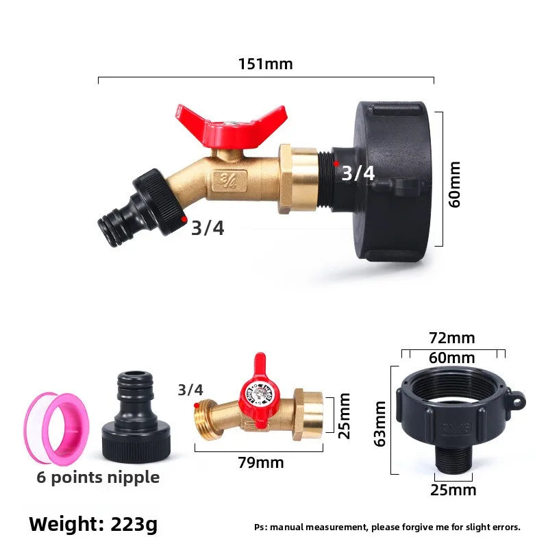 NPS 3/4Thread IBC Tank Faucet Adapter Nipple Garden Hose Quick Connect Alloy Tank Valve Oasis Select B