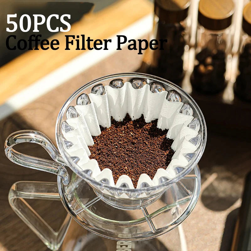 50pcs/Set White Coffee Filters Single Serving Paper for Coffee Machine 1-4 cups White Filter Paper Cake Cup Coffee Paper Filter Oasis Select