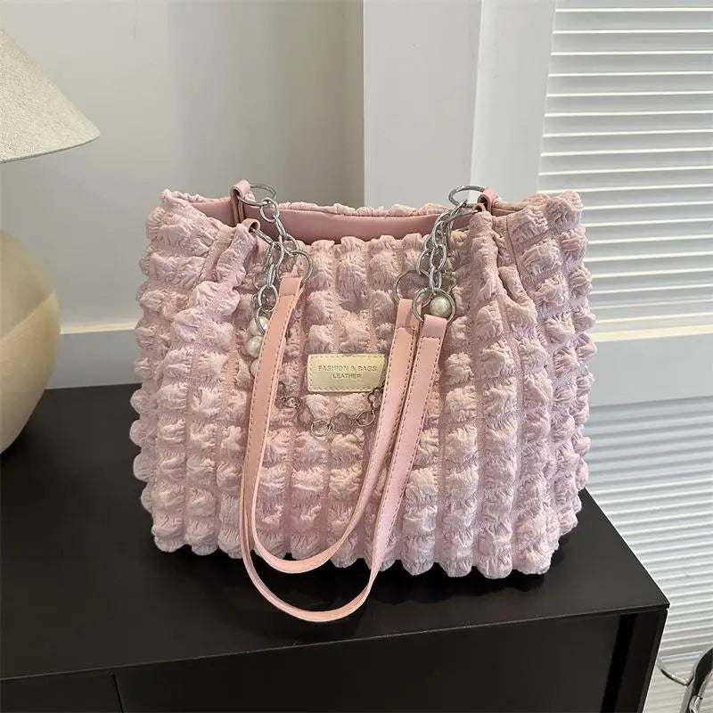 3D Bubble Tote Bag with Pearl Chain | Large Capacity Handbag