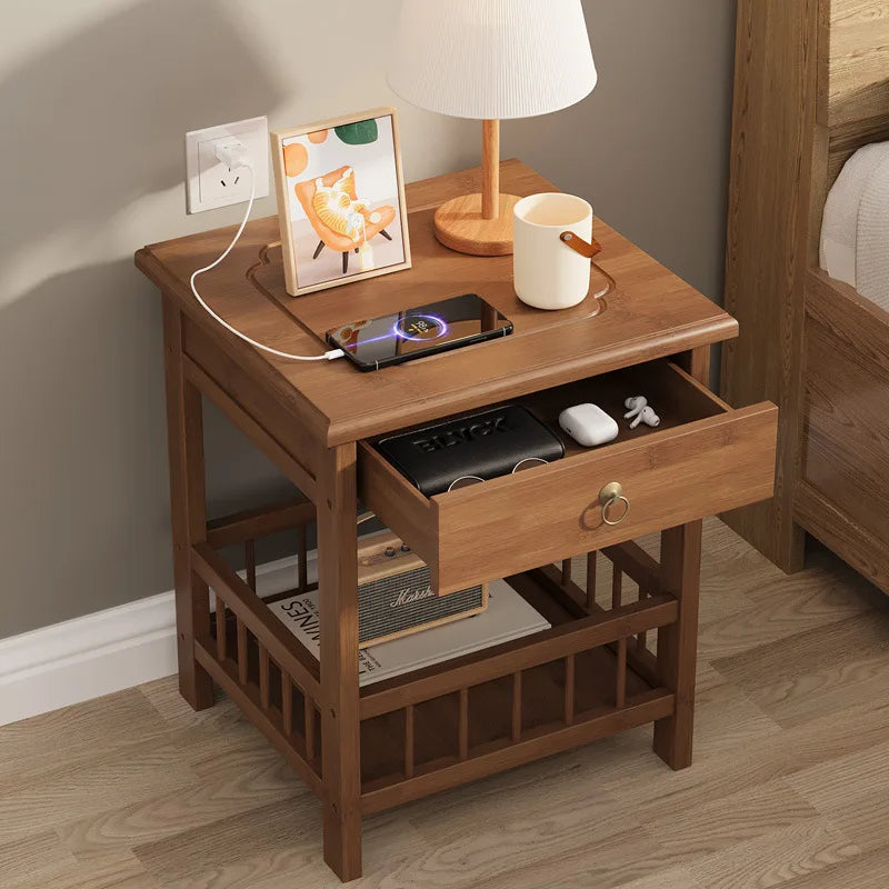 Simple and small bedside table, bedroom bedside cabinet, room storage rack, side table cabinet, bamboo solid wood special offer Oasis Select