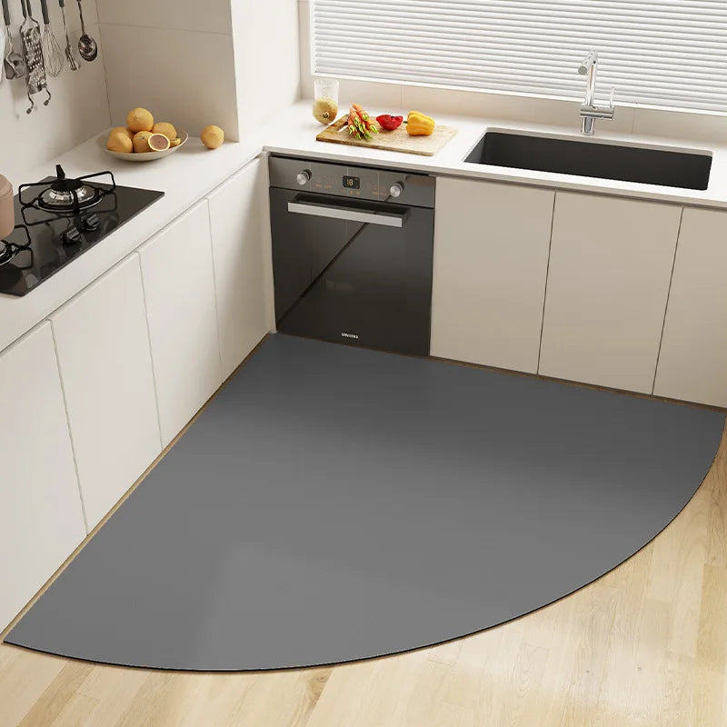 Absorbent Corner Kitchen Floor Mat Long Fan Diatomite Kitchen Rug Soft Washable Carpets Anti Slip Bathroom Entrance Doormat Oasis Select A 80X80cm