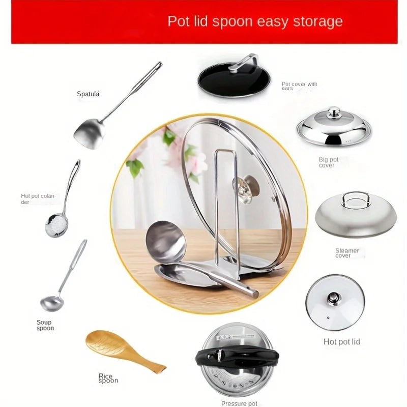 Kitchen Countertop Pot Lid And Spoon Rest Stainless Steel Holder Rack With Draining Tray Utensil Storage Stand Washing Basket Oasis Select
