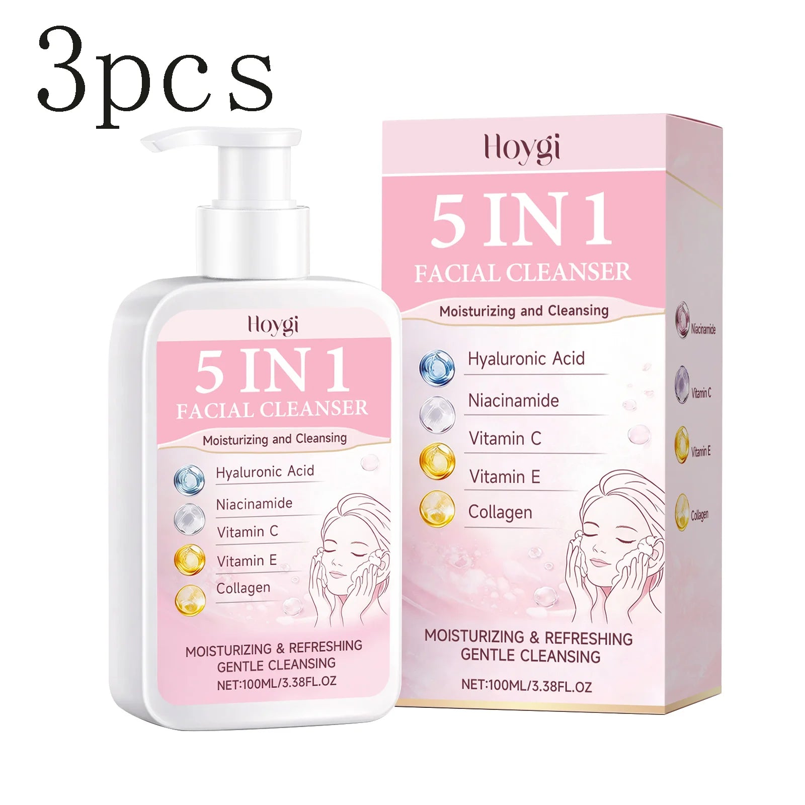 Hoygi 5-in-1 Moisturizing Facial Cleanser – Gentle Hydrating Foam