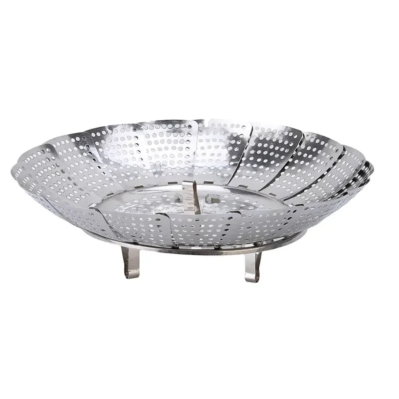 Silver Stainless Steel Retractable Folding Steamer Plate Multifunctional Food Steamer Vegetable Fruit Basket Oasis Select Size M 26cm
