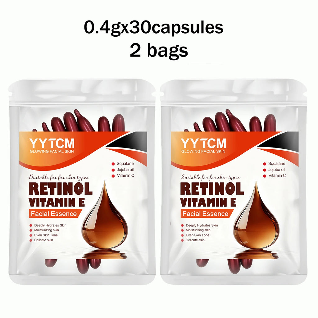 Retinol Vitamin E Deep Moisturizing Capsule Essence, Hydrates, Firms, and Smooths Skin, Contains Plant-Based Squalane, Vitamin C, Deep Moisturizing and Brightening Skin Essence (0.4Gx30 Capsules)/Pack-1 Pack Oasis Select 2 Bags 30 Capsules
