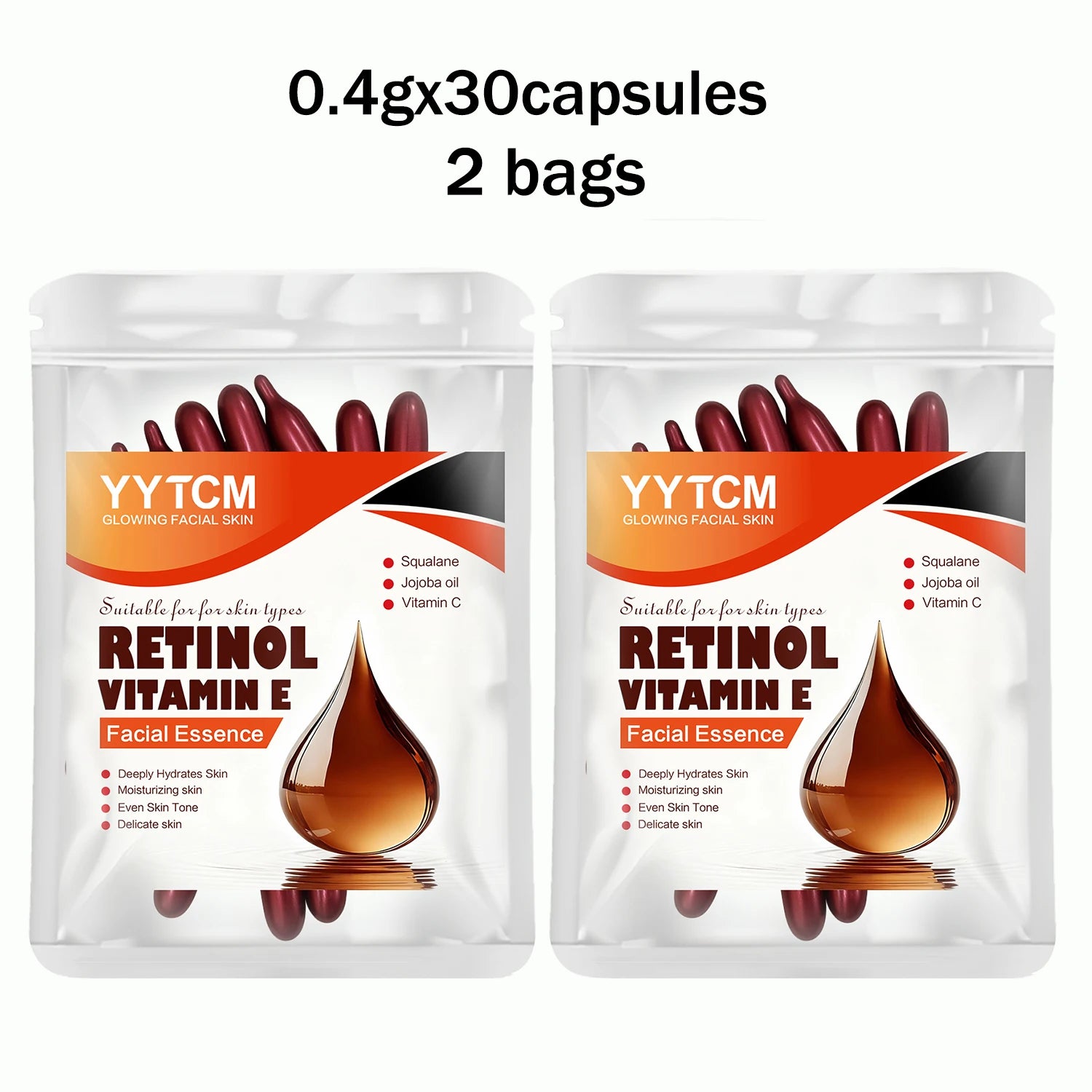 Retinol Vitamin E Deep Moisturizing Capsule Essence, Hydrates, Firms, and Smooths Skin, Contains Plant-Based Squalane, Vitamin C, Deep Moisturizing and Brightening Skin Essence (0.4Gx30 Capsules)/Pack-1 Pack Oasis Select 2 Bags 30 Capsules