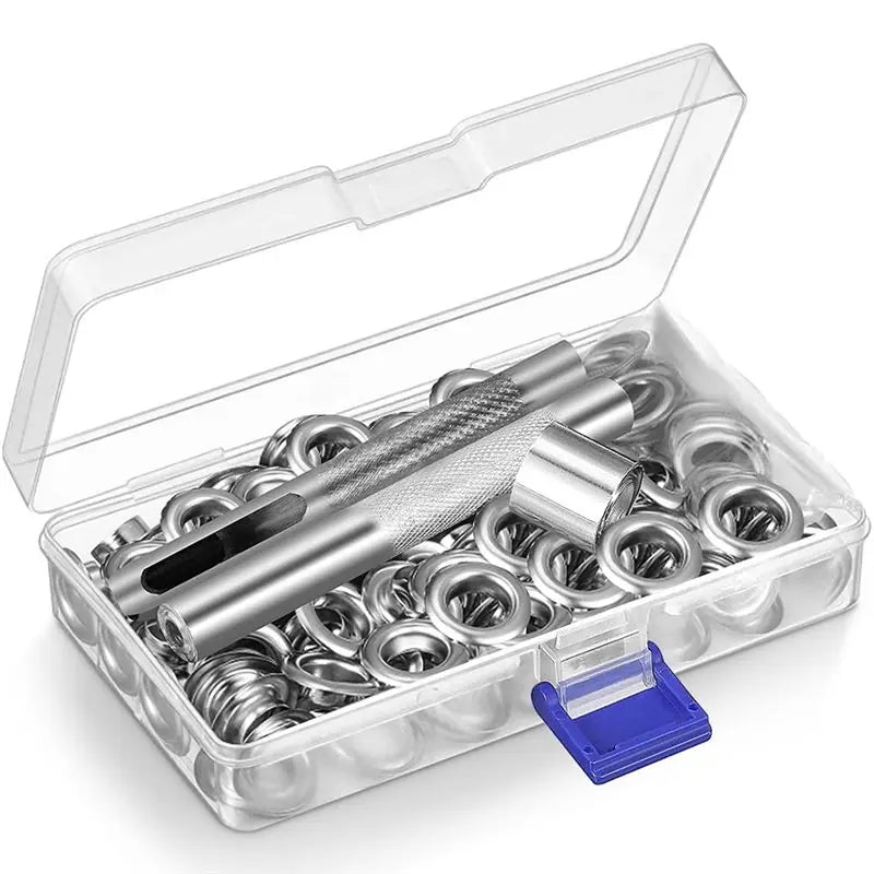 LIKE WISH 12Mm Grommet Tool Kit, 100 Sets Grommets Eyelets Punch Kit, Tarpaulin Repair Kit, For Fabric Curtains Leather Shoes Ba Oasis Select