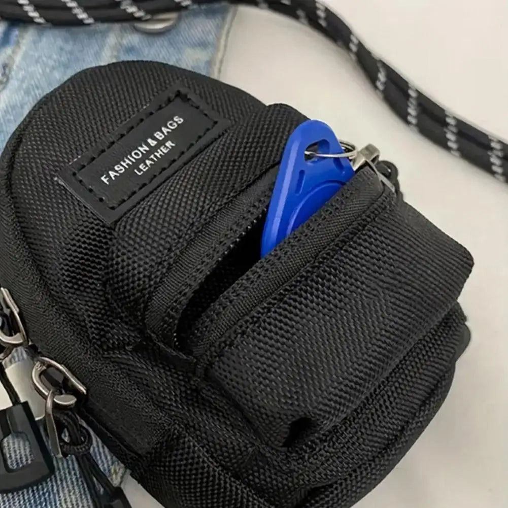 Black Mini Coin Purse Keychain Pendant Fabric Crossbody Bag Lipstick Earbuds Storage Pouch Women Small Bag Oasis Select