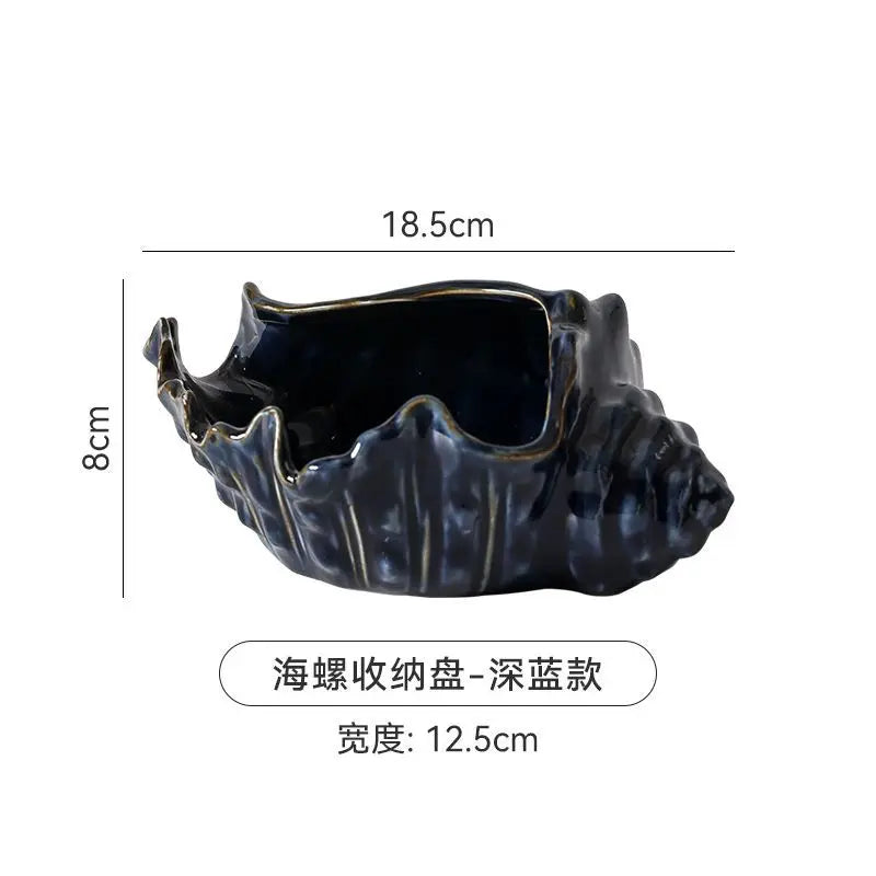 Simple Mirror-like Bright Silver Ceramic Shell-style Decorative Item Practical Key Jewelry Storage and Decoration Oasis Select blue