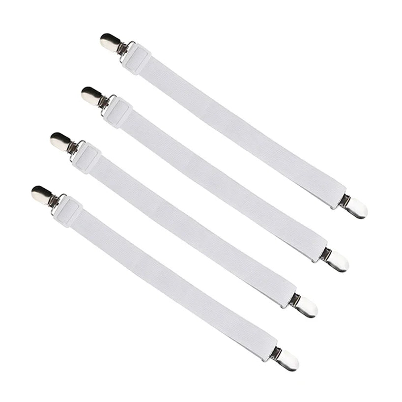 4pcs Adjustable Bed Sheet Fasteners Straps Elastic Mattress Cover Corner Holder Clip Grippers Suspender Cord Hook Loop Clasps Oasis Select White