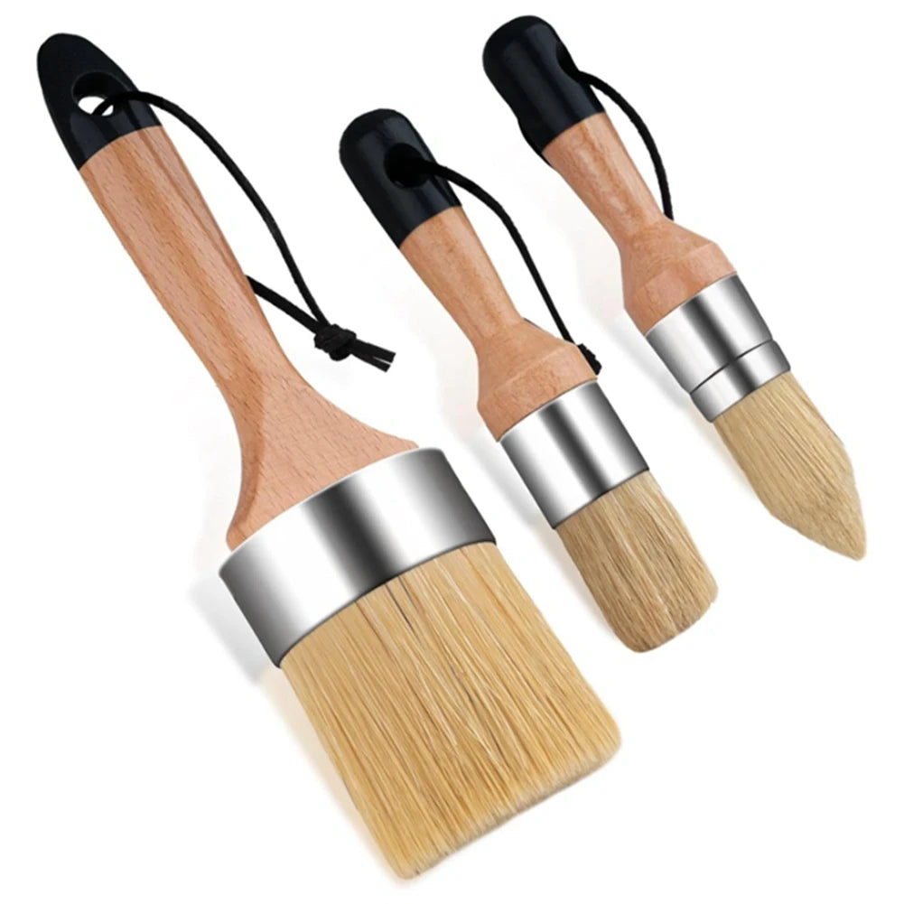 LIKE WISH 3 Pack Chalk Paint Brush, Wax Paint Brush, Chalk Paint Brushes For Wood, Round Paint Brushes For Painting Home Decor E Oasis Select As Shown