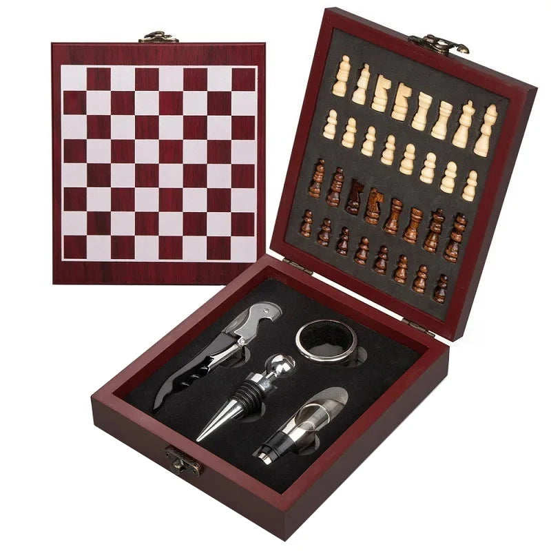 4-Piece Set Wine Opener with Chessboard Design Ideal Wine Accessories for Entertainment Wine Lovers Hosts Perfect Gift Idea Oasis Select