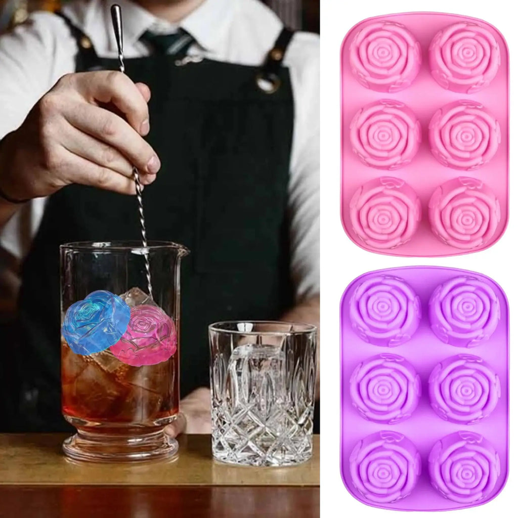 3D Rose Ice Molds Ice Cubes Trays Make 6 Grids DIY Handmade Ice Ball Maker Silicone Cake Mold Bakeware Baking tool Ice Moulds Oasis Select