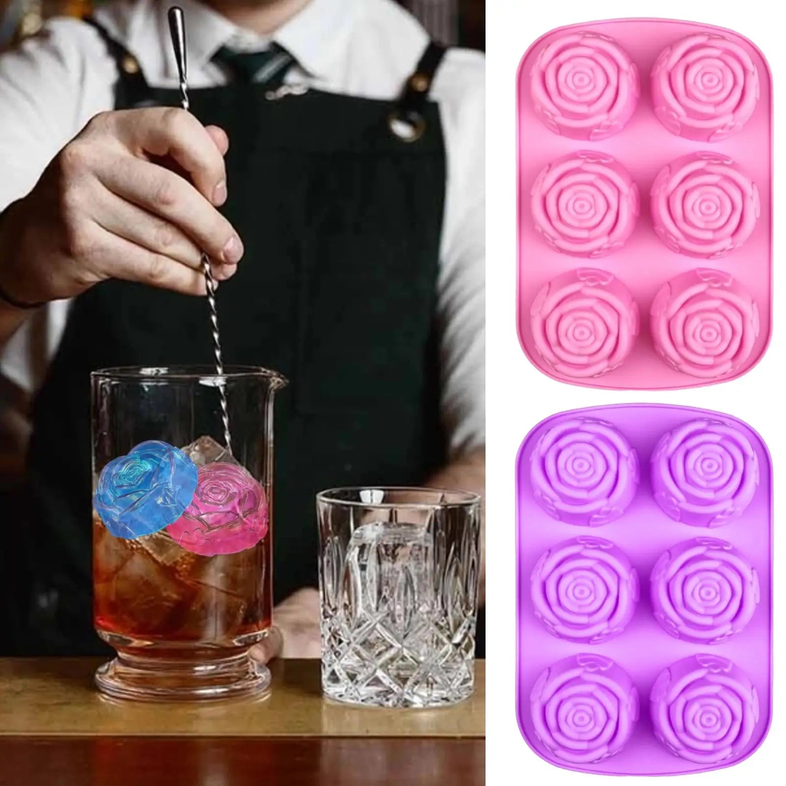 3D Rose Ice Molds Ice Cubes Trays Make 6 Grids DIY Handmade Ice Ball Maker Silicone Cake Mold Bakeware Baking tool Ice Moulds Oasis Select