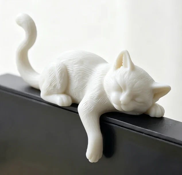 Sleeping Cat Mini Figurine 3D Printed Cute Kitty Ornament Computer Screen DecorDollhouse Miniature Desktop Decor Home Decor Gift Oasis Select Cat White