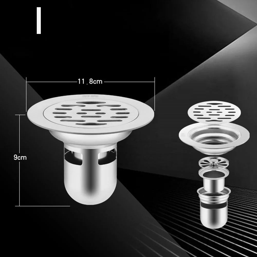 With Grid Grate Cover Shower Floor Drain Stainless Steel Round Dual-purpose Floor Drain Dectable Backflow Preventer Oasis Select 12cm-C