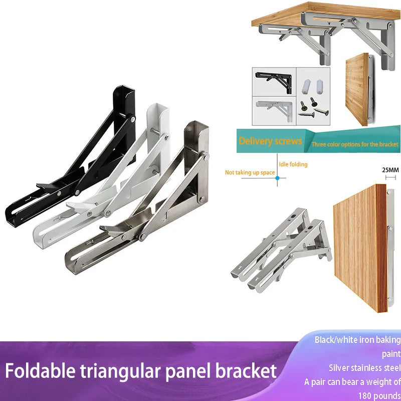 2PCS Thickened stainless steel folding bracket triangular bracket right angle holder wall shelf layer board bracket Oasis Select