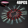 10/30/60pc Fishing Hook Jig Double PairHooks Barbed Thread Feather Accessories Pesca High Carbon Steel Fishing Lure Slow Jigging Oasis Select 40 PCS 12
