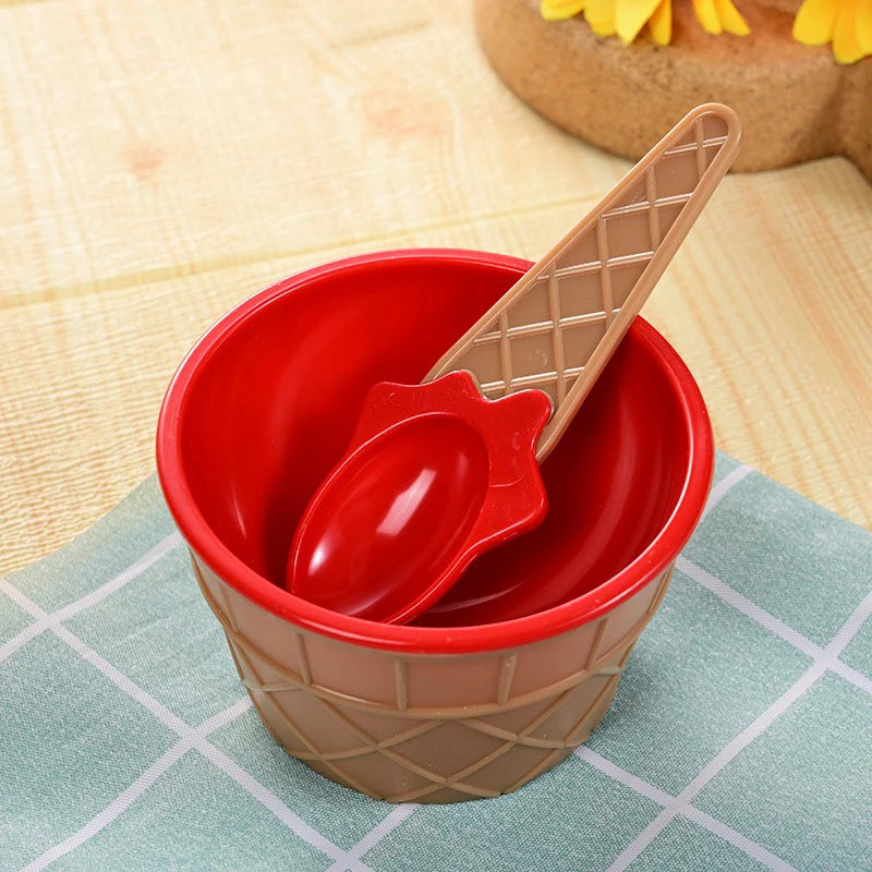 1Set New Kids Ice Cream Bowl Spoon Set Durable Children Gifts Lovely Dessert Bowl DIY Ice Cream Tools icecream bowl+spoon Oasis Select style A