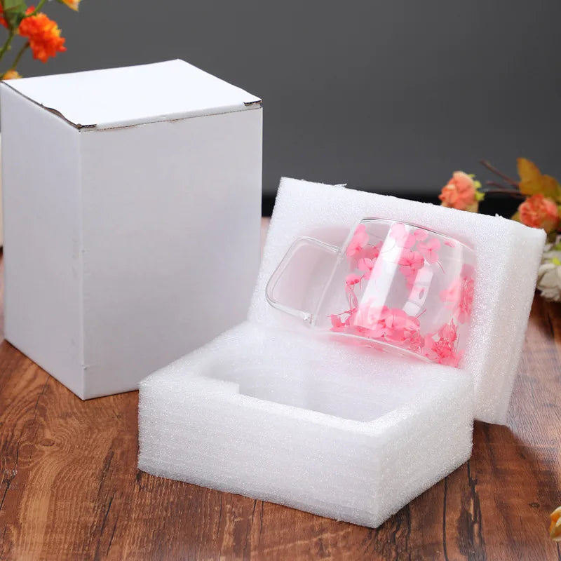 Double-Walled Glass Coffee Cup, Built-In Real Flower Design,Transparent Glass Coffee Cup for Hot & Cold Beverages, Tea, Latte Oasis Select Pink 200ml