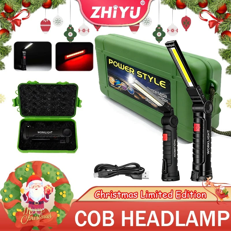 New Portable COB LED Flashlight USB C Rechargeable Work Light Magnetic Lantern Hanging Lamp with Built-in Battery Camping Torch Oasis Select
