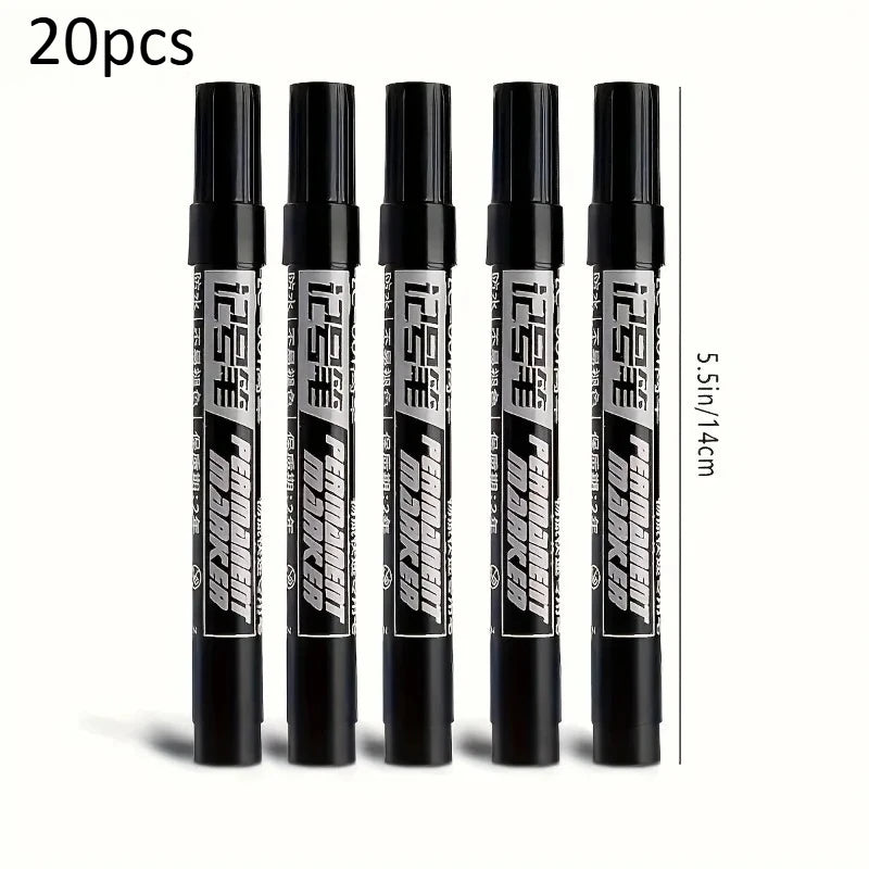 10/20pcs Permanent Marker Set, Waterproof Black Ink High-Capacity Oil-Based Pens, Office Supplies for Multi-Surface, Graffiti Oasis Select 20pcs black