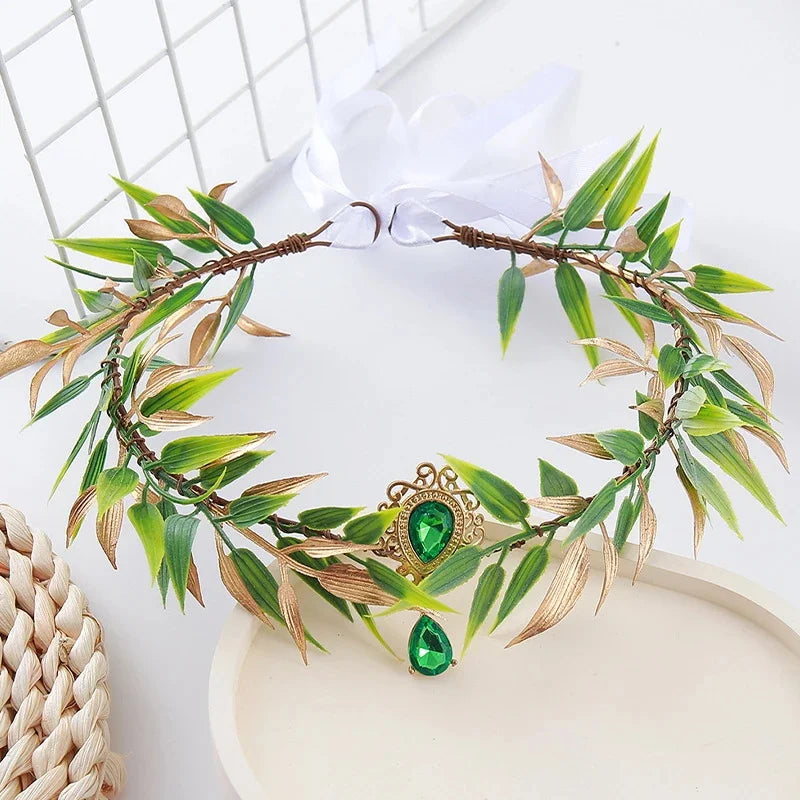 Retro Elf Crown Fairy Leaf Tiara Elf Ears Pendant Forest Garland Women Elven Princess Headpiece Wedding Halloween Hair Jewelry Oasis Select