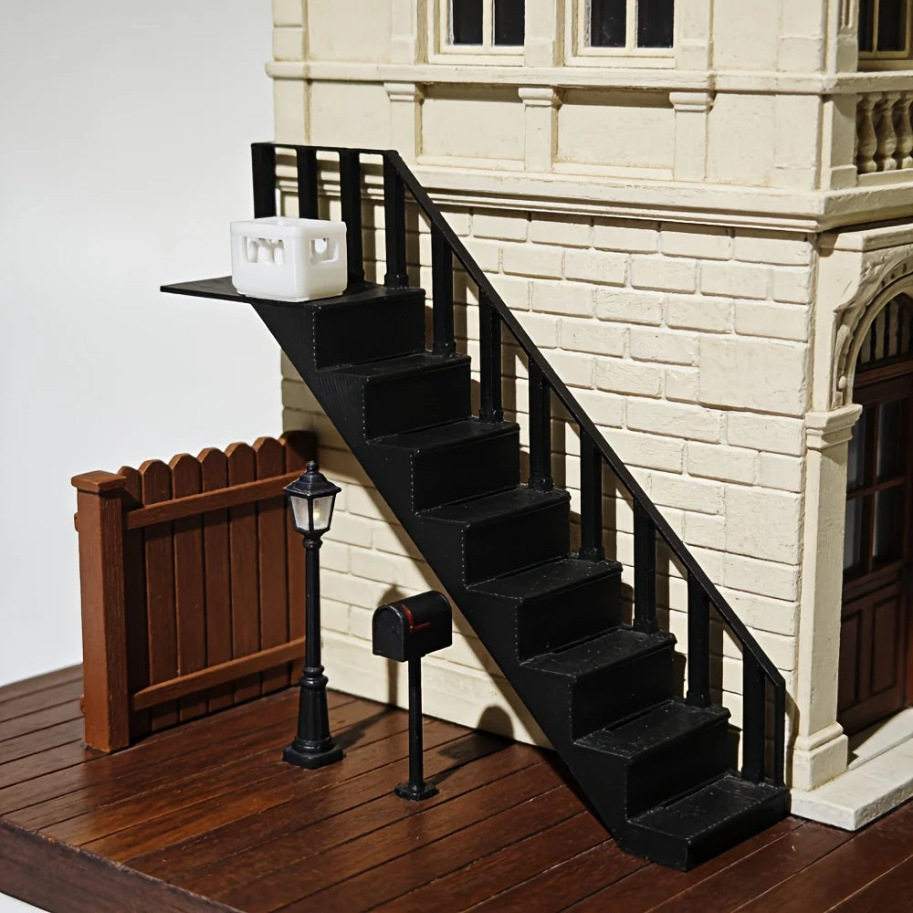 1:12 Scale Miniature Staircase Model Statue Building Stairs with Railings Dollhouse & Diorama Ornament Accessory DIY Scene Decor Oasis Select
