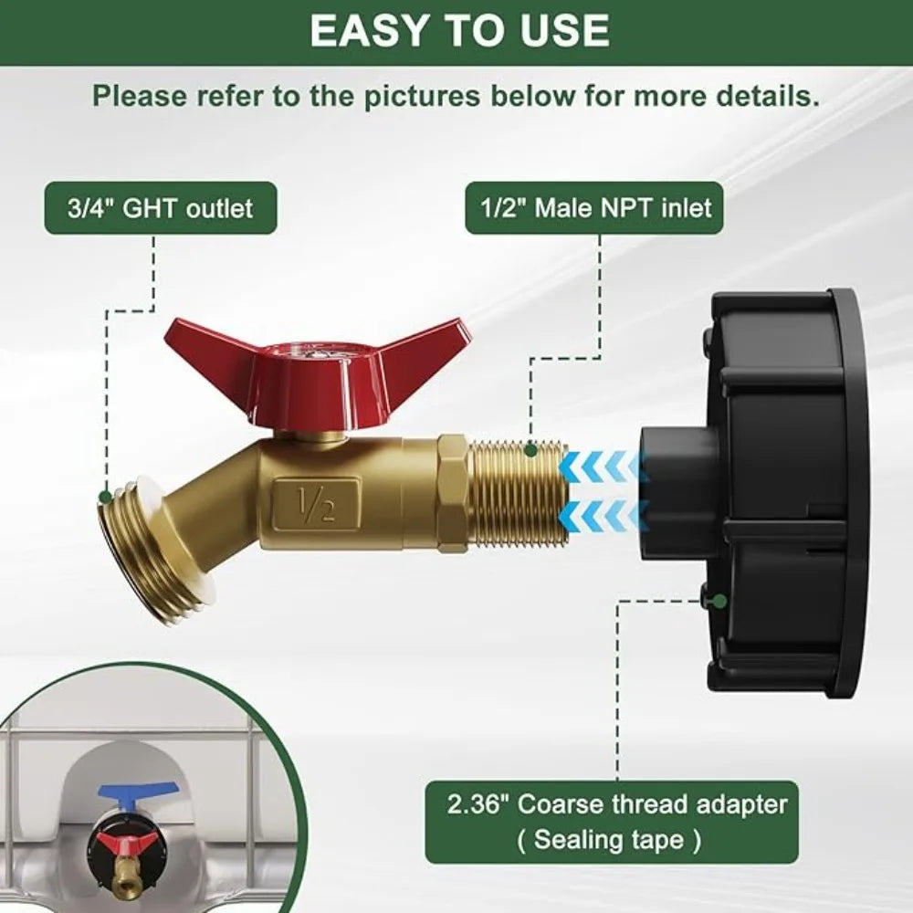 1PCS DIY Accessories Durable Ibc Tank Fittings S60X6 Coarse Threaded Cap 60Mm Female Thread To 1/2 " 3/4" 1 " Adapter Connector Oasis Select