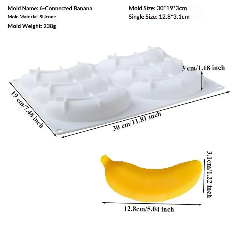 6/12 DIY Cavity Banana Mousse Cake Silicone Mold Chocolate Pudding Dessert French Pastry Baking Mold Candle Mold Oasis Select B
