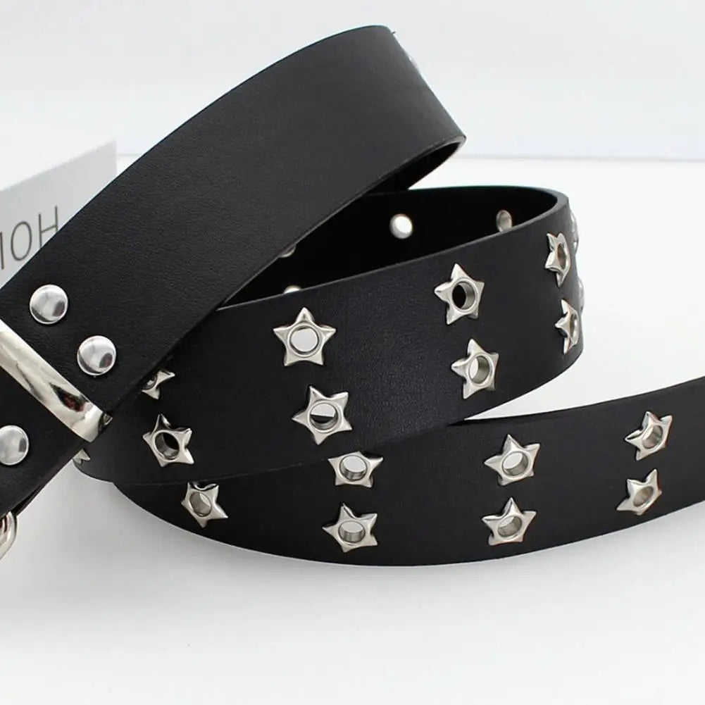 Y2K Punk Rivet Star Belt – Gothic PU Waistband for Jeans & Skirts