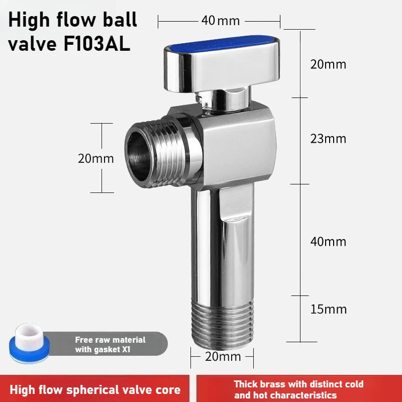 Brass High Flow Ball Valve Fully Open Ball Core Angle Valve Gas Water Heater Hot and Cold Universal 4 Points 6 Points Oasis Select 4 points blue plus 1pcs