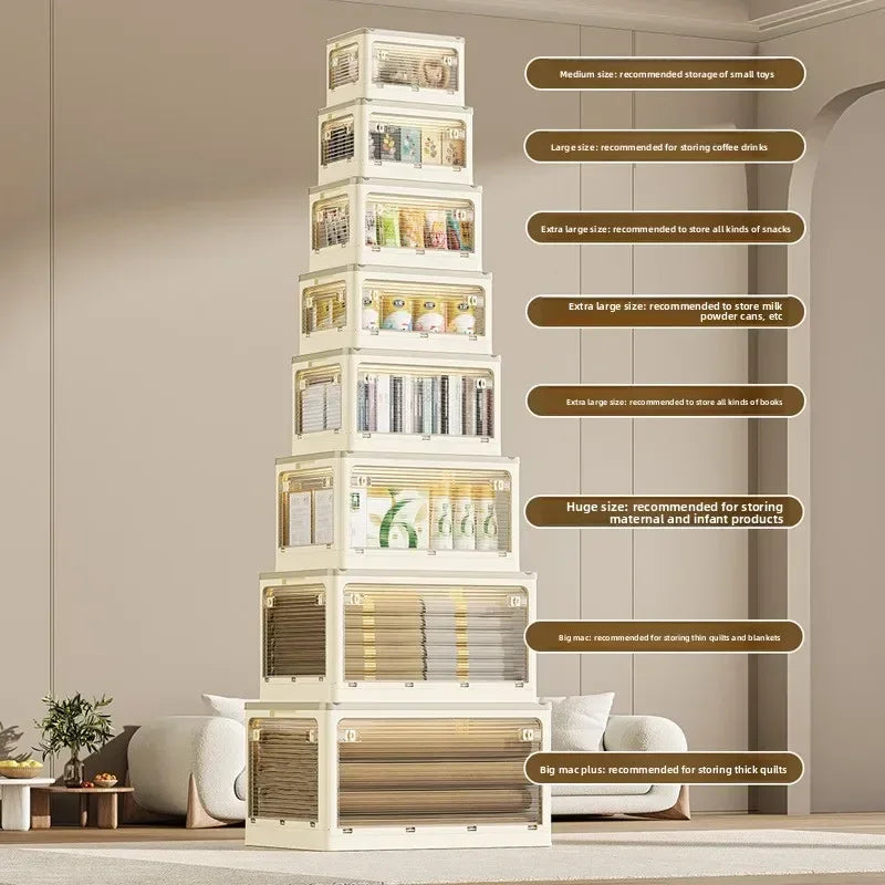 Cream wind folding storage box Bedroom multi-functional storage box Free stacking Large capacity transparent visual storage box Oasis Select