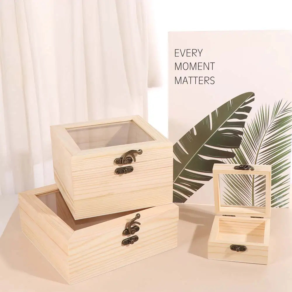 Wooden Storage Box with Glass Lid – Jewelry & Candy Display