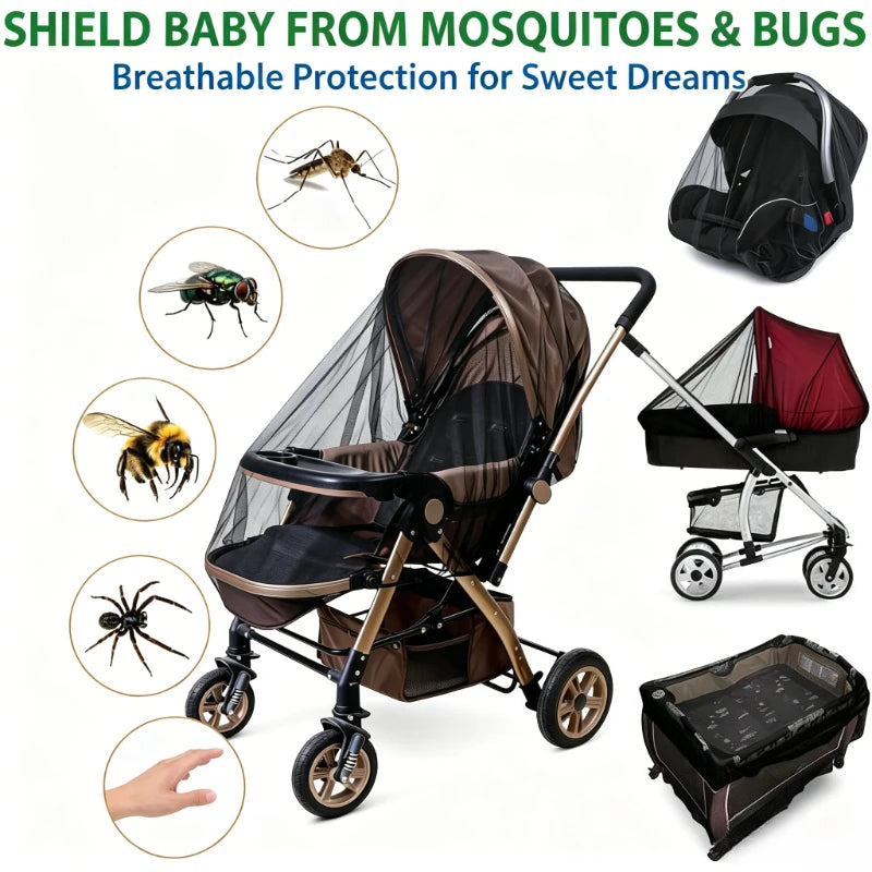 Stroller Mosquito Net, Full Coverage Dense Mesh for Insect Protection, Polyester Outdoor Baby Stroller Gear Stroller Accessories Oasis Select