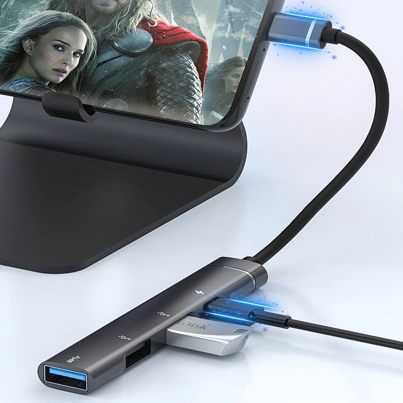 4 Ports USB 3.0 HUB TYPE-C HUB Multi USB Splitter Type-C 5Gbps High DataTransmission USB 3.0 OTG Adapter for Laptop Macbook Pro Oasis Select