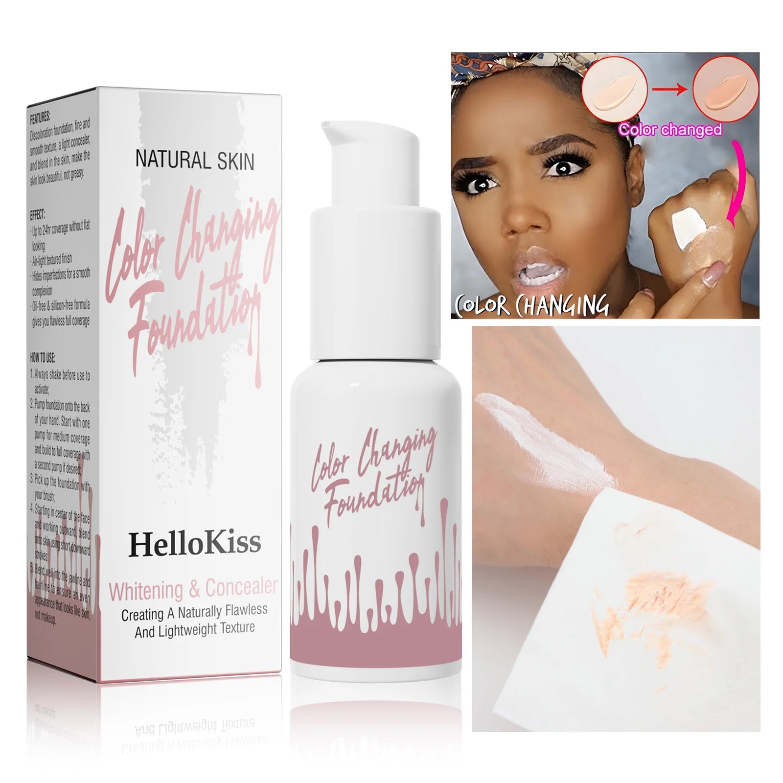 Hello Kiss Color-Changing Liquid Foundation – Matte & Hydrating