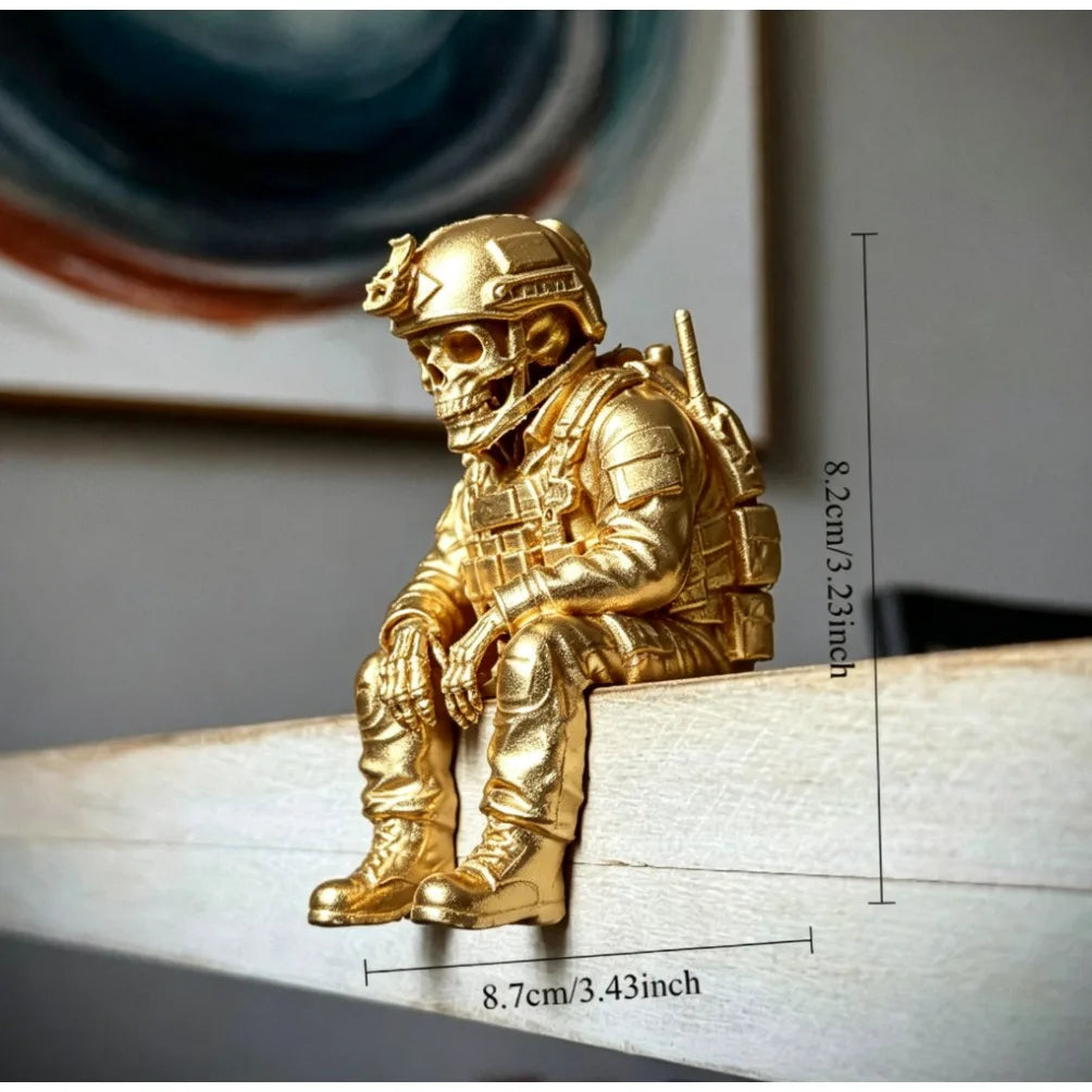 Sitting Tactical Skull Soldier Cool Ornament Home Office Military Skull Soldier Figurine Whimsical Seated Warrior Ornament Decor Oasis Select