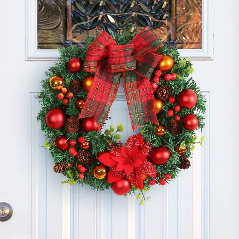 Christmas Pinecone Wreath with Bell Door Hanging Heart Shaped Vine Wreath with Linen Bow for Home Christmas Decoration Oasis Select