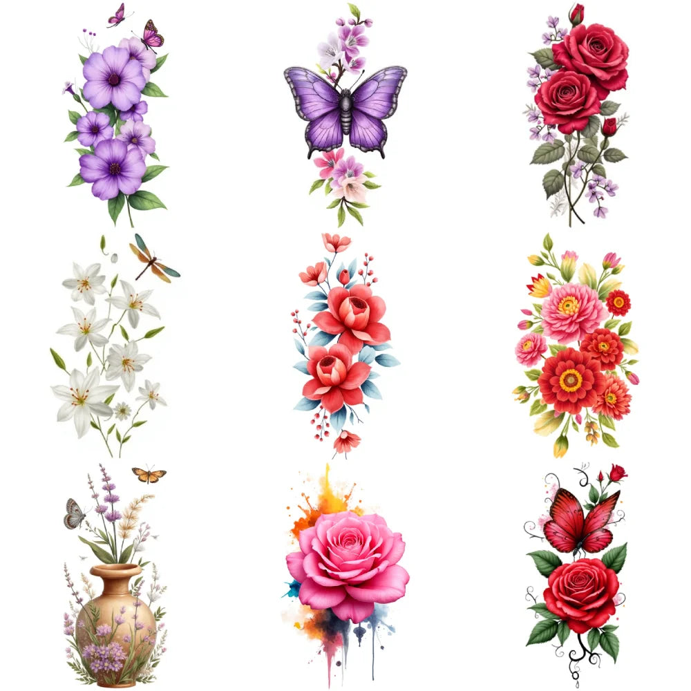 9-Piece Butterfly & Floral Temporary Tattoo Stickers | Waterproof