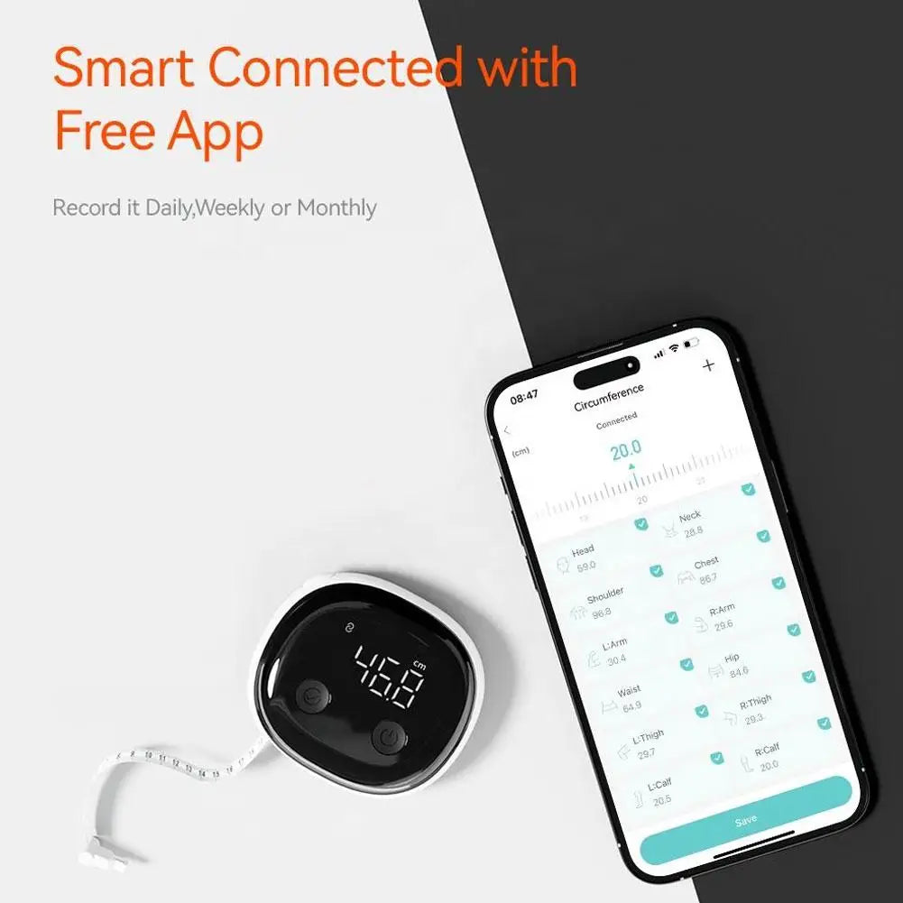 Smart Bluetooth Body Tape Measure – App Sync & OLED