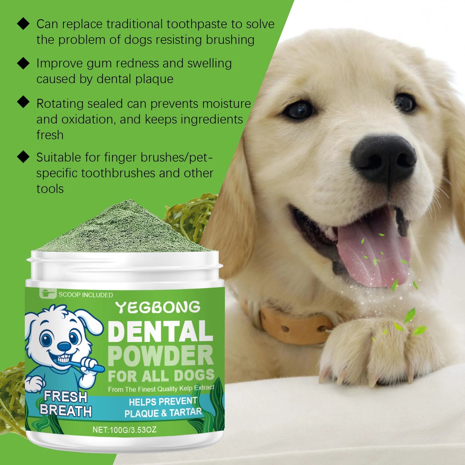 Powder for Dogs Teeth Prevents Tartar Teeth Cleaning Fresh Breath Eliminate Oral Odors Dog Teeth Cleaning Powder with Spoon 100g Oasis Select